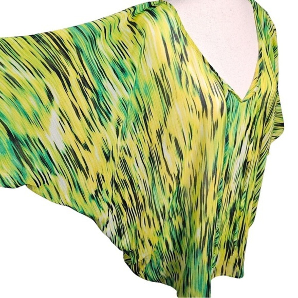 Jones New York Vibrant Green Drop Sleeve V-Neck Sheer Blouse Lg